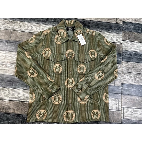 RRL HORSESHOE-LOGO COTTON OVERSHIRT‎ JUMPER SAGE MULTI Size L